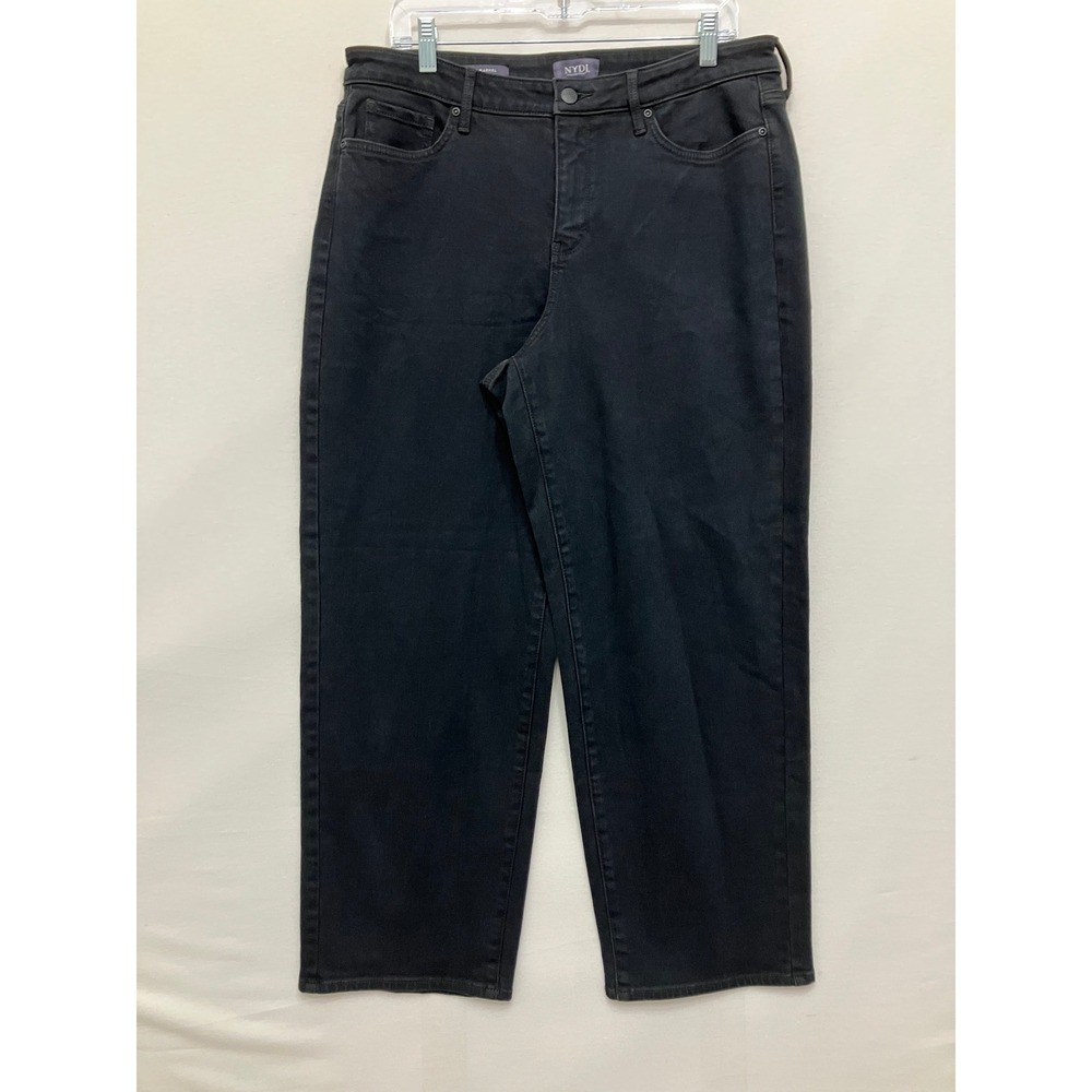 NYDJ Jemma Barrel Jeans size 12P Black Stretch High Rise Ankle Denim